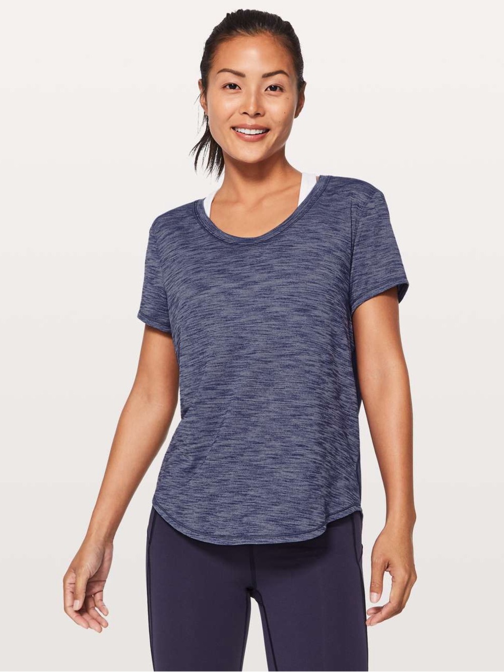 lululemon athletica Meant to Move Heathered Hero Navy Blue Short Sleeve Tee
